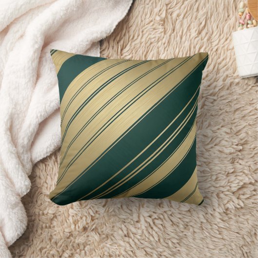 ミニマリスト対角金ゴールドと緑ストライプの休日 クッション (ブランケット)