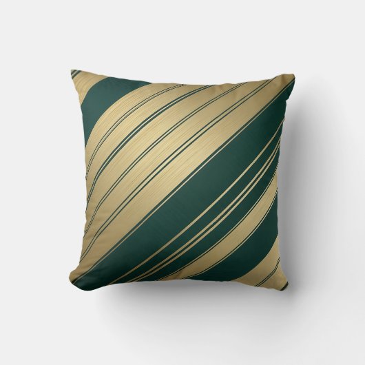 ミニマリスト対角金ゴールドと緑ストライプの休日 クッション (正面)