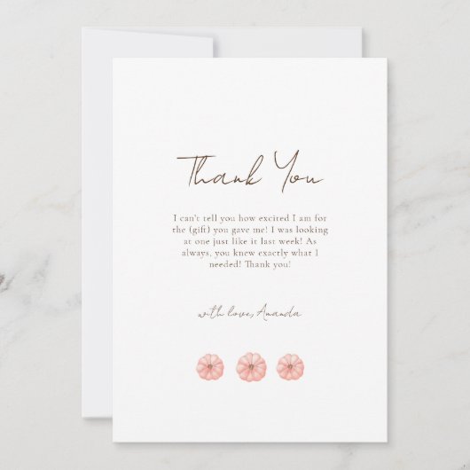 ミニマリスト小さなかぼちゃの赤ちゃんシャワー サンキューカード (正面)