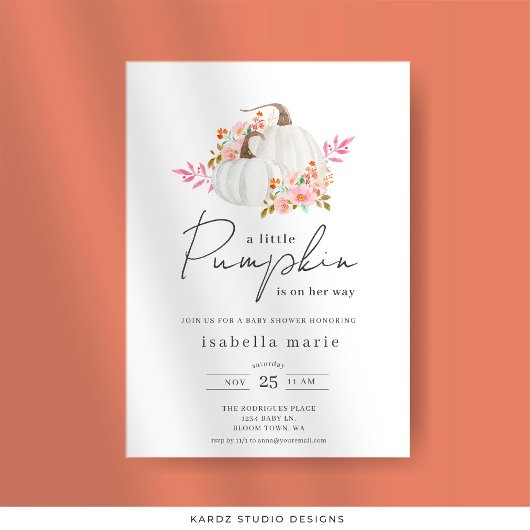 ミニマリスト小さなかぼちゃの赤ちゃんシャワー 招待状