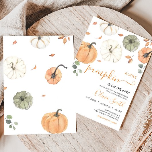 ミニマリスト小さなかぼちゃの赤ちゃんシャワー 招待状