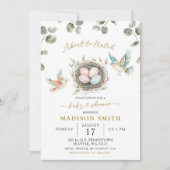 ミニマリスト小さなバーディー赤ちゃんシャワー 招待状 (正面)