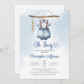ミニマリスト少年ブルーデニム服ベビーシャワー 招待状 (正面/裏面)