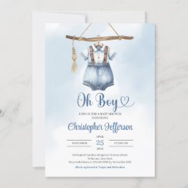 ミニマリスト少年ブルーデニム服ベビーシャワー 招待状