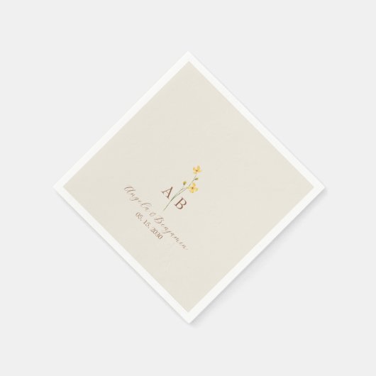 ミニマリスト山花モノグラム結婚ズ スタンダードカクテルナプキン (角)