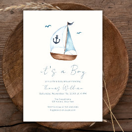 ミニマリスト帆船いかりベビーシャワー 招待状