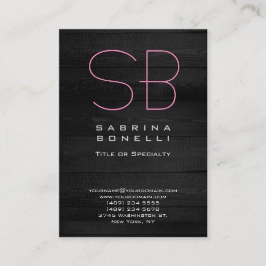 ミニマリスト平灰色エレガントウッドモノグラム 名刺 (正面)