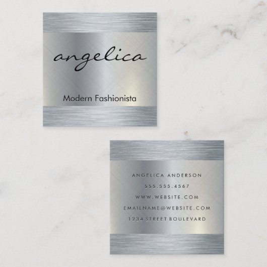 ミニマリスト平白と草書体文字 スクエア名刺 (正面/裏面)