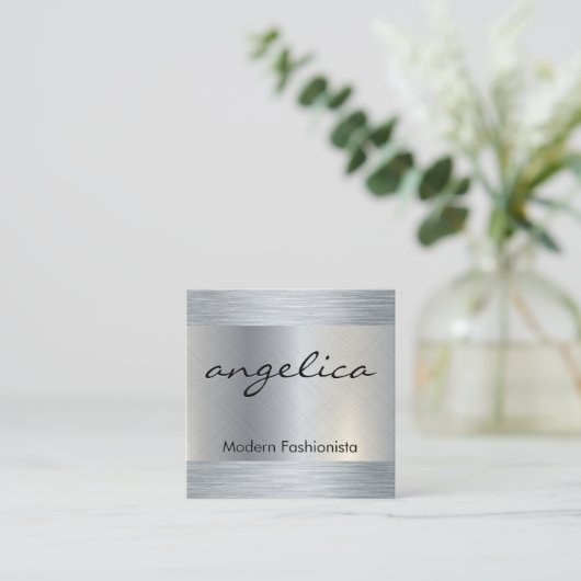 ミニマリスト平白と草書体文字 スクエア名刺 (スタンド正面)