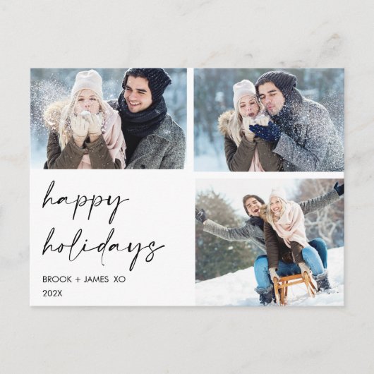 ミニマリスト幸せな休日の書道クリスマス ポストカード (正面)