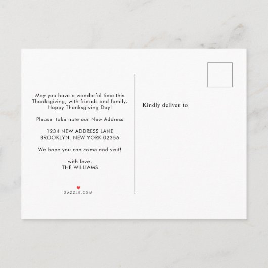 ミニマリスト幸せな感謝祭かぼちゃの写真の移動 案内ポストカード (裏面)