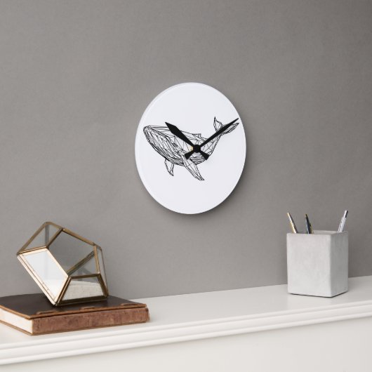 ミニマリスト幾何学クジラ壁掛け時計 ラウンド壁時計 (オフィス)