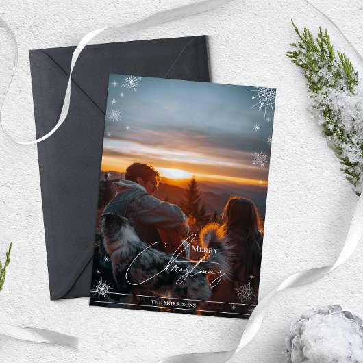 ミニマリスト幾何学模様の雪の結晶カスタムクリスマスカード シーズンカード