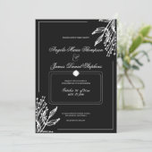 ミニマリスト幾何学白黒フローラ結合 招待状 (スタンド正面)