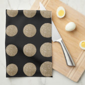 ミニマリスト幾何学的ブラック金ゴールドグリッター水玉模様 キッチンタオル (四つ折り)