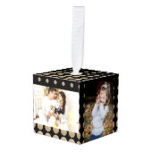 ミニマリスト幾何学的ブラック金ゴールドグリッター水玉模様 キューブオーナメント (正面アングル)