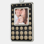 ミニマリスト幾何学的ブラック金ゴールドグリッター水玉模様 シルバープレートフレームオーナメント (左)