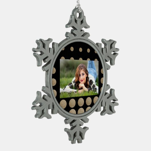 ミニマリスト幾何学的ブラック金ゴールドグリッター水玉模様 スノーフレークピューターオーナメント (左)