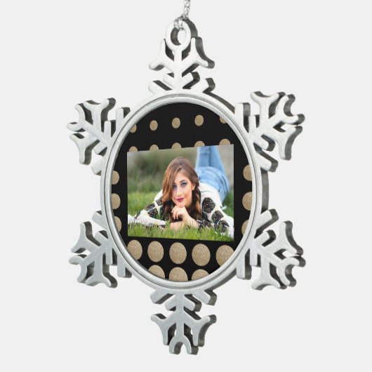 ミニマリスト幾何学的ブラック金ゴールドグリッター水玉模様 スノーフレークピューターオーナメント (右)