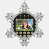 ミニマリスト幾何学的ブラック金ゴールドグリッター水玉模様 スノーフレークピューターオーナメント (正面)