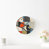 ミニマリスト幾何学鳥 ラウンド壁時計 (ホーム)