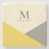 ミニマリスト幾何学黄色と灰色モノグラム ストーンコースター (正面)