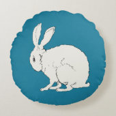 ミニマリスト座って白うさぎ側プロファイルブルー ラウンドクッション (正面)