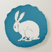 ミニマリスト座って白うさぎ側プロファイルブルー ラウンドクッション (裏面)