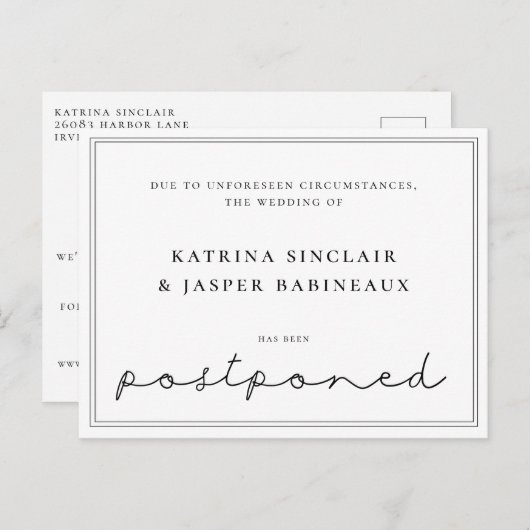 ミニマリスト延期結婚の 案内ポストカード (正面/裏面)
