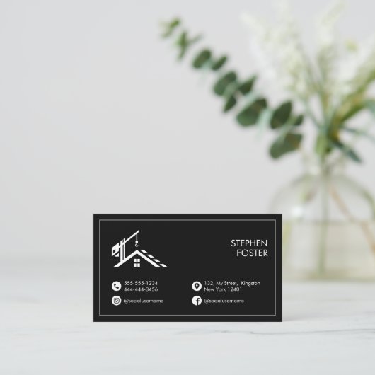 ミニマリスト建築請負業者建築家ブラック 名刺 (スタンド正面)