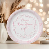 ミニマリスト弓ピンクの波モダン状フレームベビーシャワー ペーパープレート