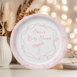 ミニマリスト弓ピンクの波モダン状フレームベビーシャワー ペーパープレート