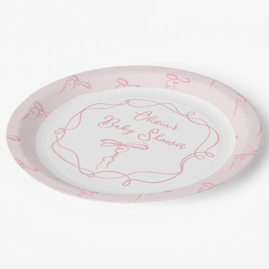 ミニマリスト弓ピンクの波モダン状フレームベビーシャワー ペーパープレート