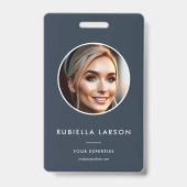 ミニマリスト従業員名IDカード丸い写真QR バッジ (正面)