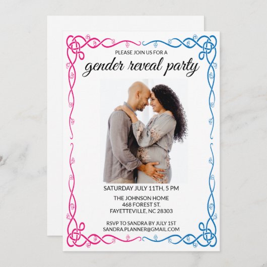 ミニマリスト性別リビールパーティー写真招待状 招待状 (正面/裏面)