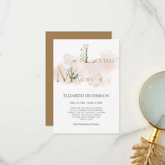 ミニマリスト悔やみや弔慰フラットサンキューカード サンキューカード (正面/裏面インサイチュ)