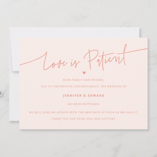 ミニマリスト愛は患者の結婚更新ピーチ 招待状 (正面)