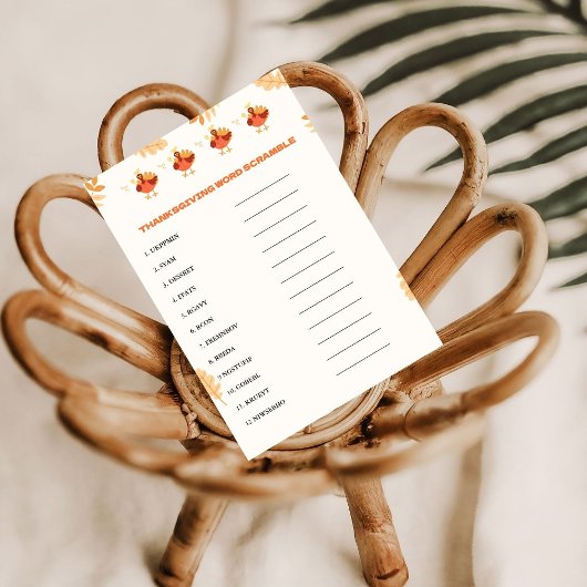 ミニマリスト感謝祭スクランブルワードゲームカード 案内状