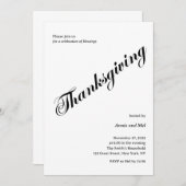 ミニマリスト感謝祭ディナー白黒 招待状 (正面/裏面)