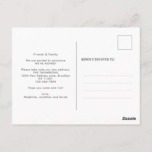 ミニマリスト我々は新しいホームフォト移動を移動 ポストカード (裏面)