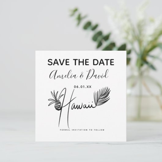 ミニマリスト手描きハワイのスクリプト日付を保存 (スタンド正面)