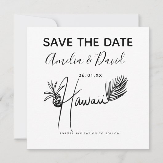 ミニマリスト手描きハワイのスクリプト日付を保存 (正面)