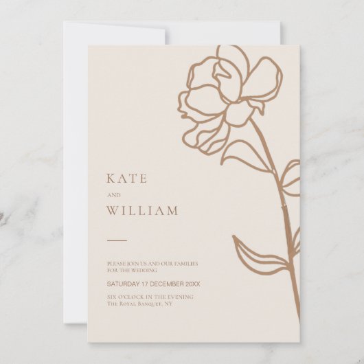 ミニマリスト手描きフローラ結婚アイボリー 招待状 (正面)
