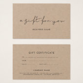 ミニマリスト手書きクラフトのギフト証明書 (正面&裏面)