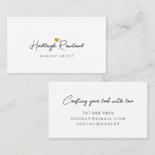 ミニマリスト手書きスクリプトネームハートメイクアップアーティスト 名刺