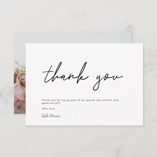 ミニマリスト手書きスクリプト ブラック ブライダルシャワー サンキューカード (正面/裏面)