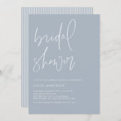 ミニマリスト手書きダスティブルーブライダルシャワー 招待状 (正面/裏面)