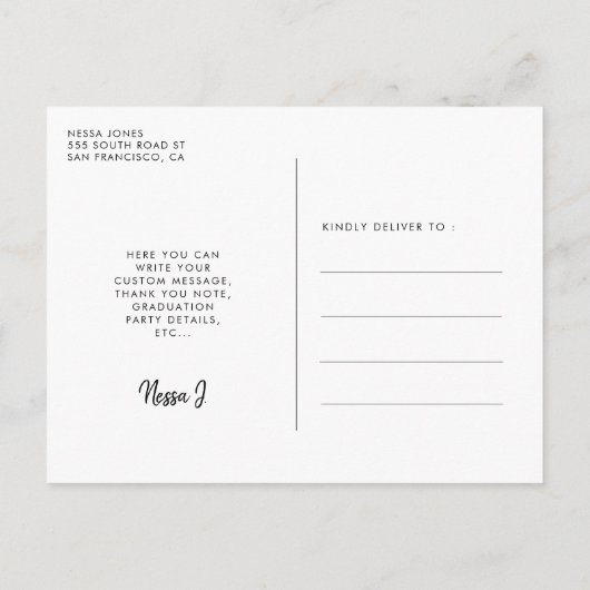 ミニマリスト手書き卒業ありがとう写真 ポストカード (裏面)