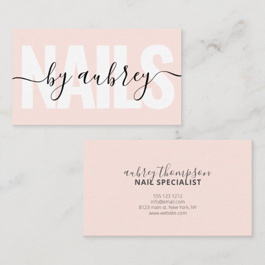 ミニマリスト手書き書き爪、 ネイルスペシャリスト 名刺 (正面/裏面)