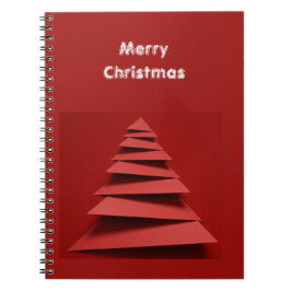 ミニマリスト折り紙ペーパークリスマスツリーレッド背景 ノートブック